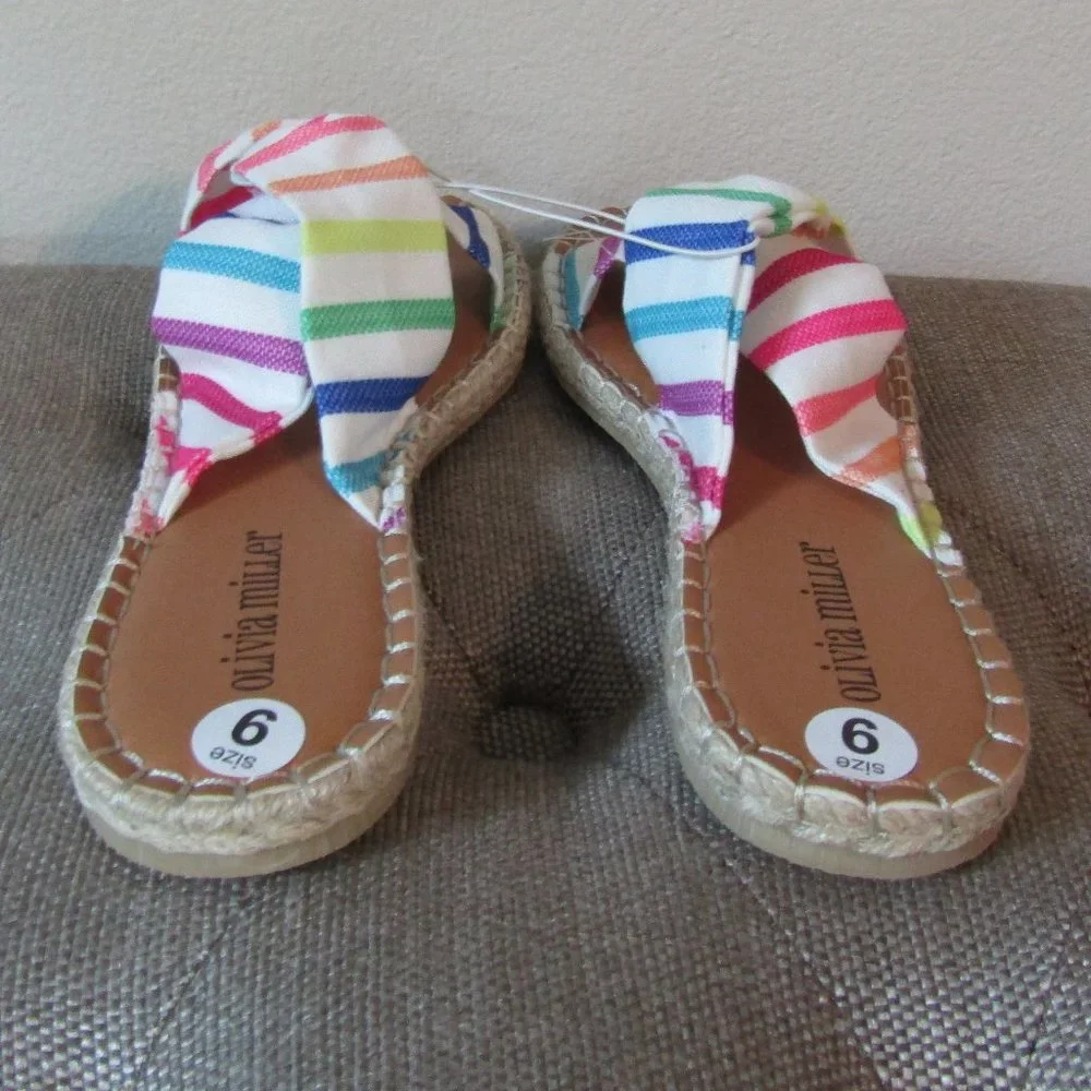 Olivia Miller Multicolor Striped Bow Espadrille Slide Sandals